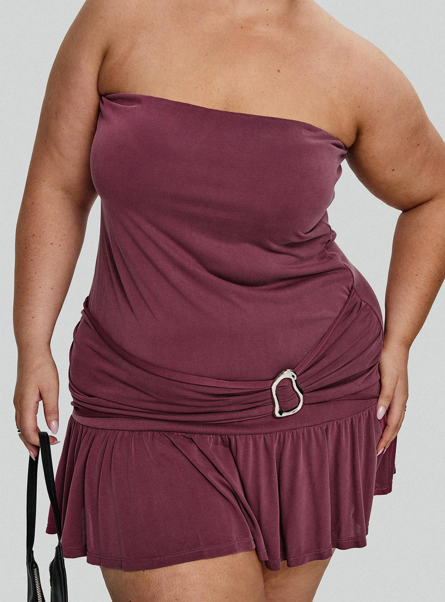Love Lingers Strapless Mini Dress Burgundy Curve · photo 1