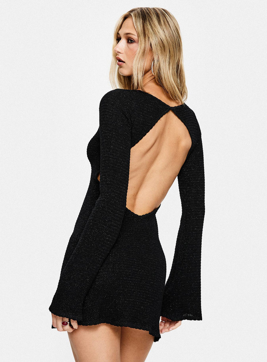 Rhapsody Long Sleeve Knit Mini Dress Black · photo 1