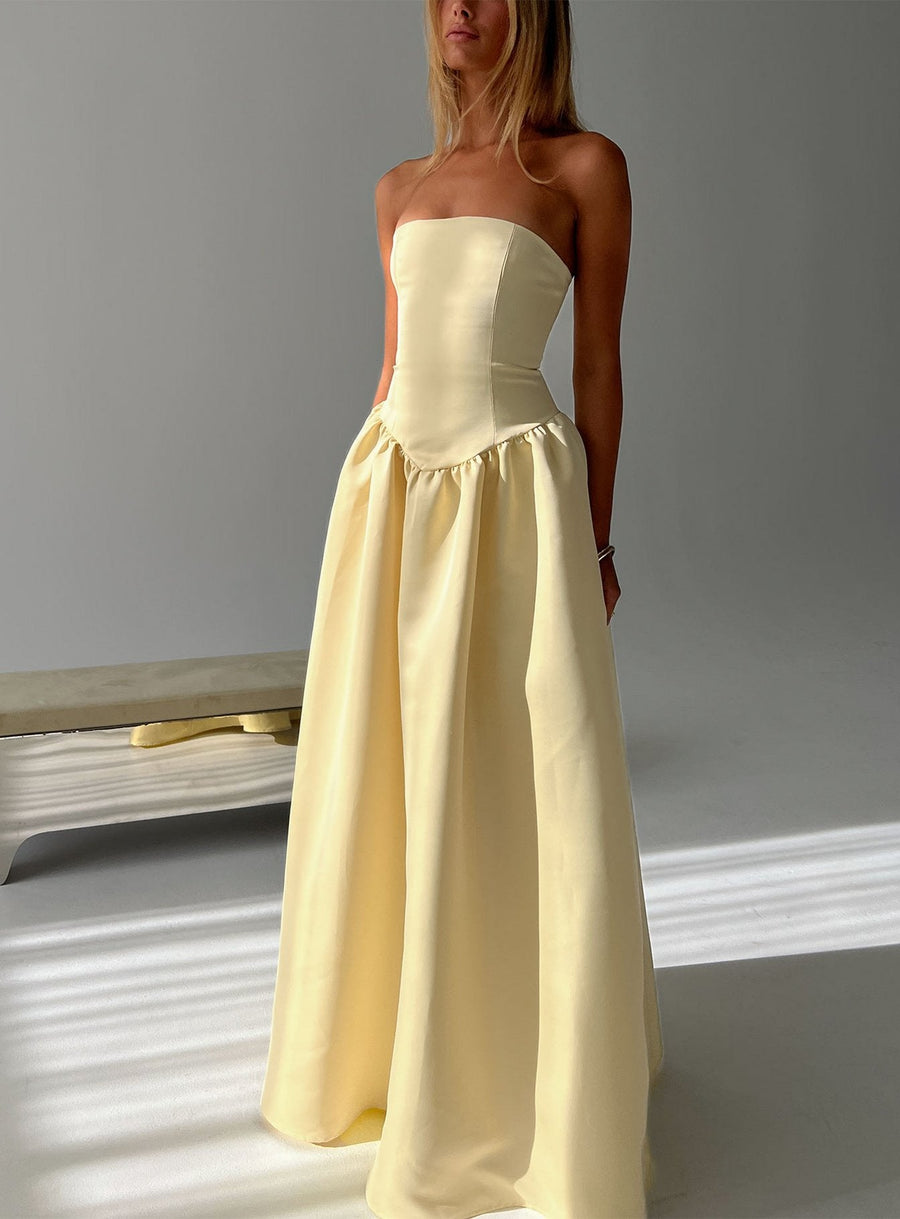 Soft Bloom Drop Waist Strapless Maxi Dress Yellow · photo 1