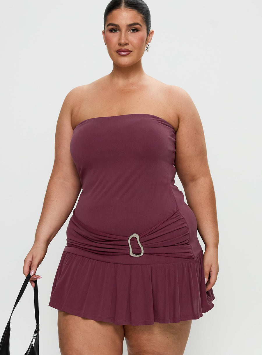 Love Lingers Strapless Mini Dress Burgundy Curve · photo 2