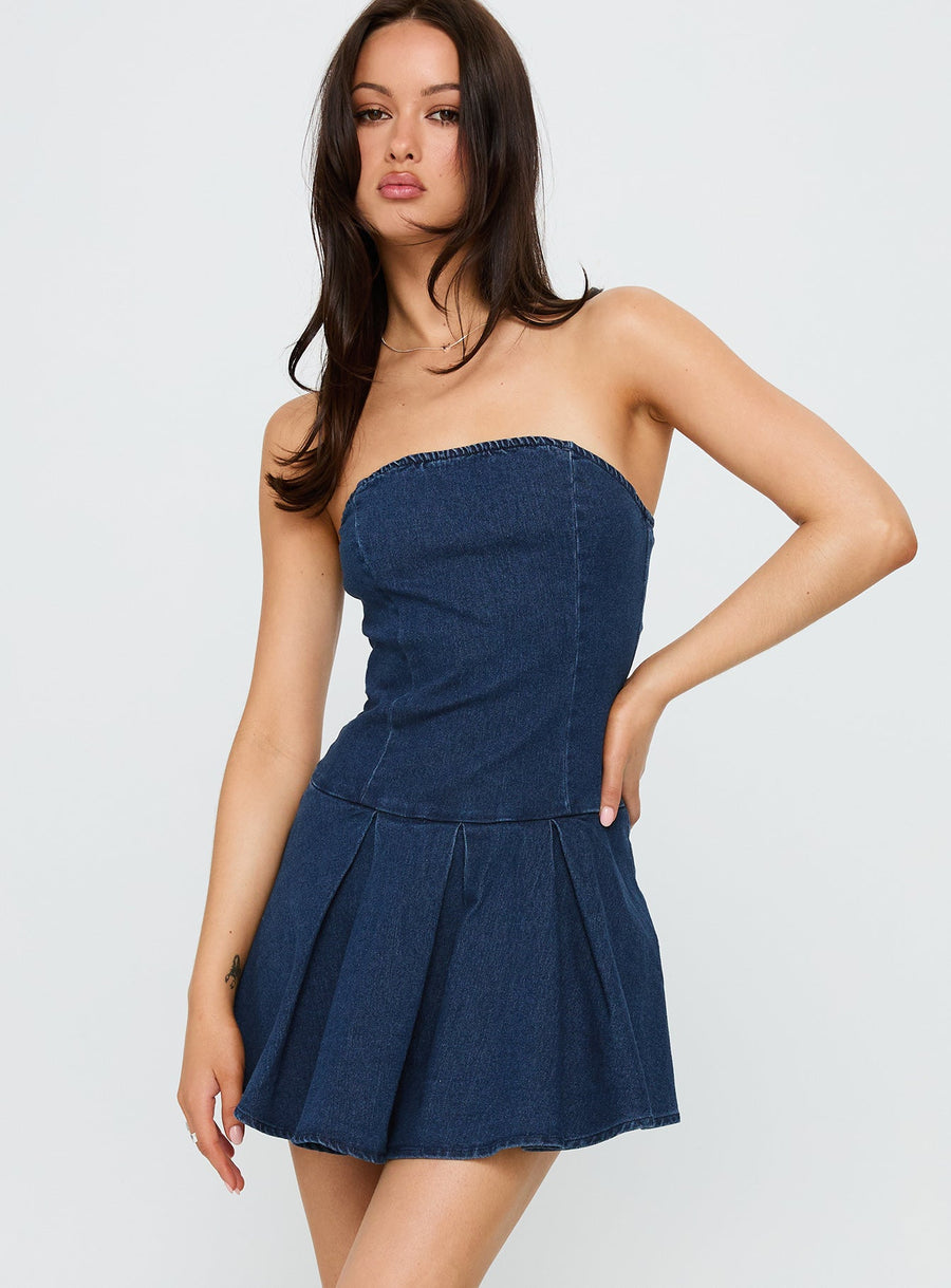 Fantastical Strapless Playsuit Dark Denim · photo 2