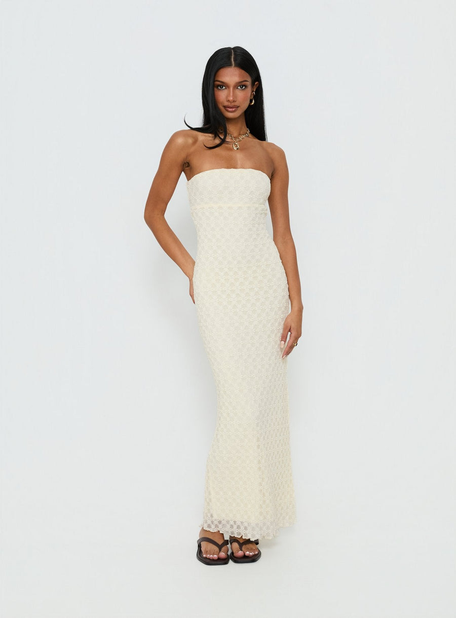 Aryela Strapless Textured Maxi Dress Cream · photo 2