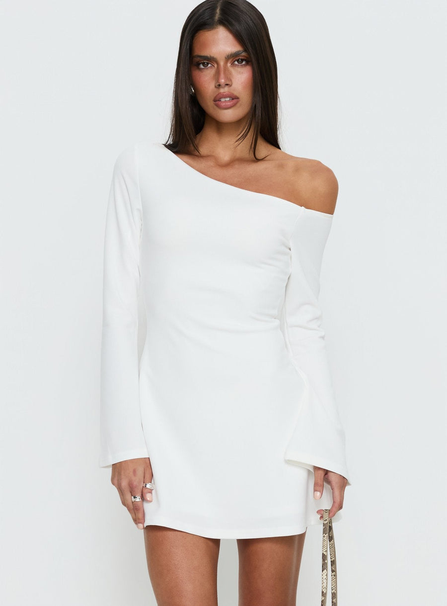 Adrietta Long Sleeve Off Shoulder Mini Dress White · photo 2