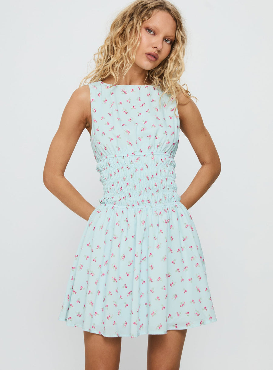 Alonah Shirred Mini Dress Blue Floral · photo 1