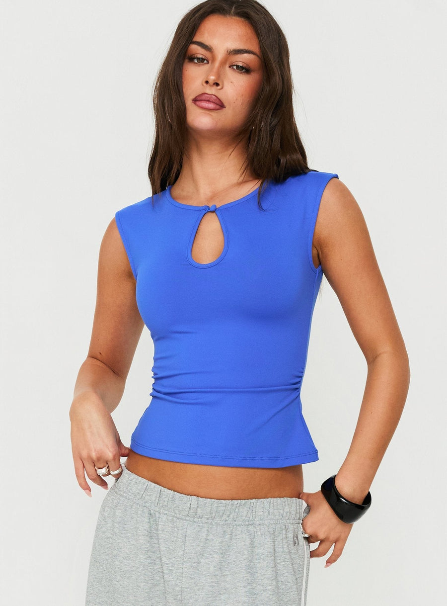 Ailana Cinched Keyhole Top Blue · photo 2