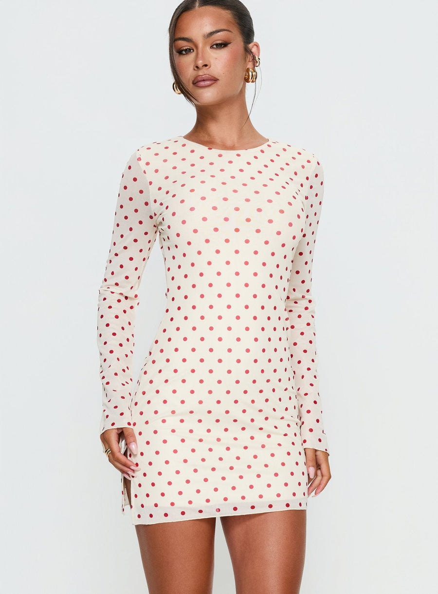 Nyxia Long Sleeve Mini Dress Cream / Red Polka · photo 2