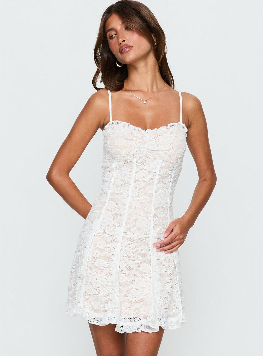 Edora Lace Pleat Mini Dress White · photo 2