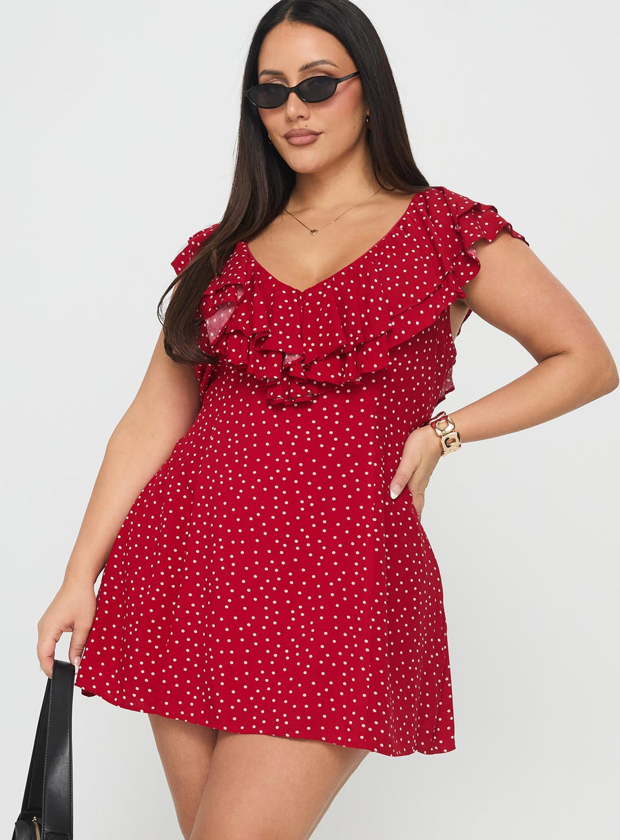 Cherry Schnapps Flutter Mini Dress Red Polka Curve · photo 1