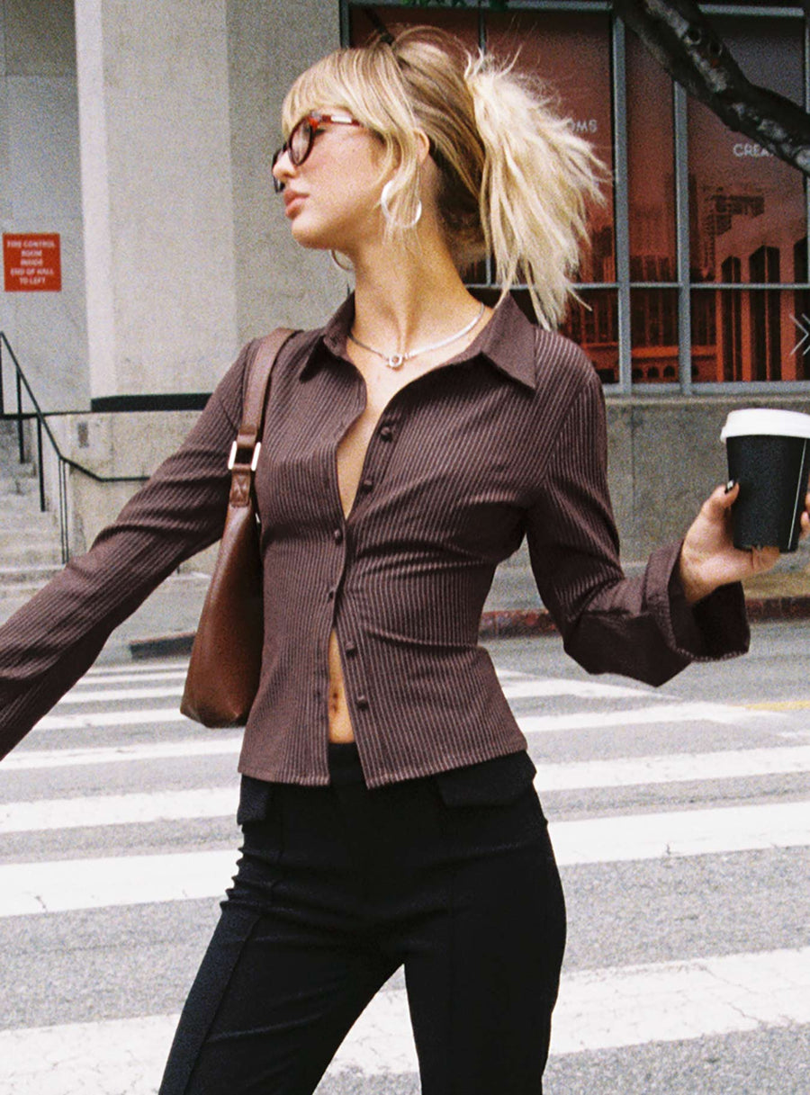 Anni Pinstripe Shirt Brown · photo 7
