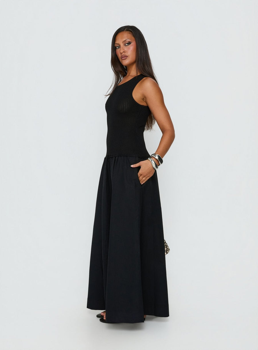 Carlene Shirred Drop Waist Maxi Dress Black · photo 3