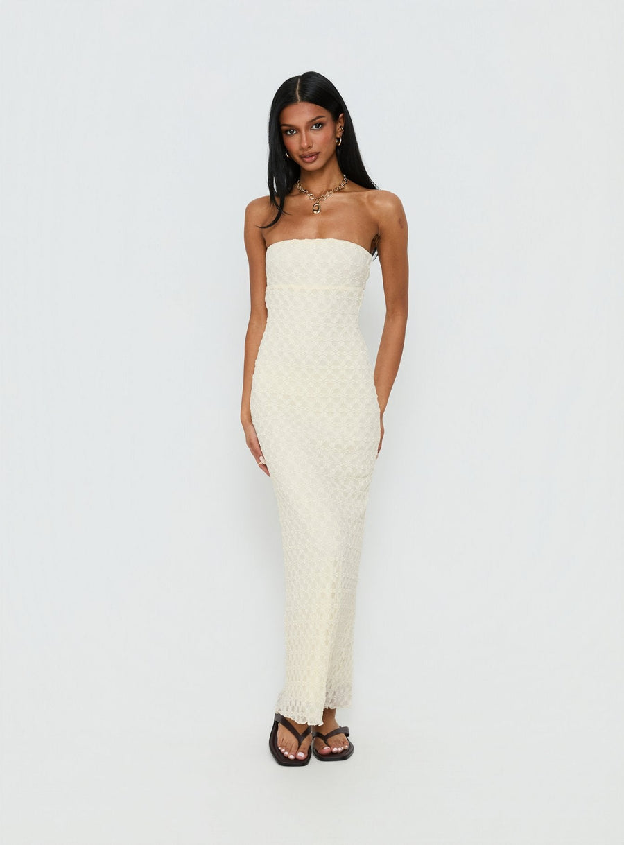 Aryela Strapless Textured Maxi Dress Cream · photo 3
