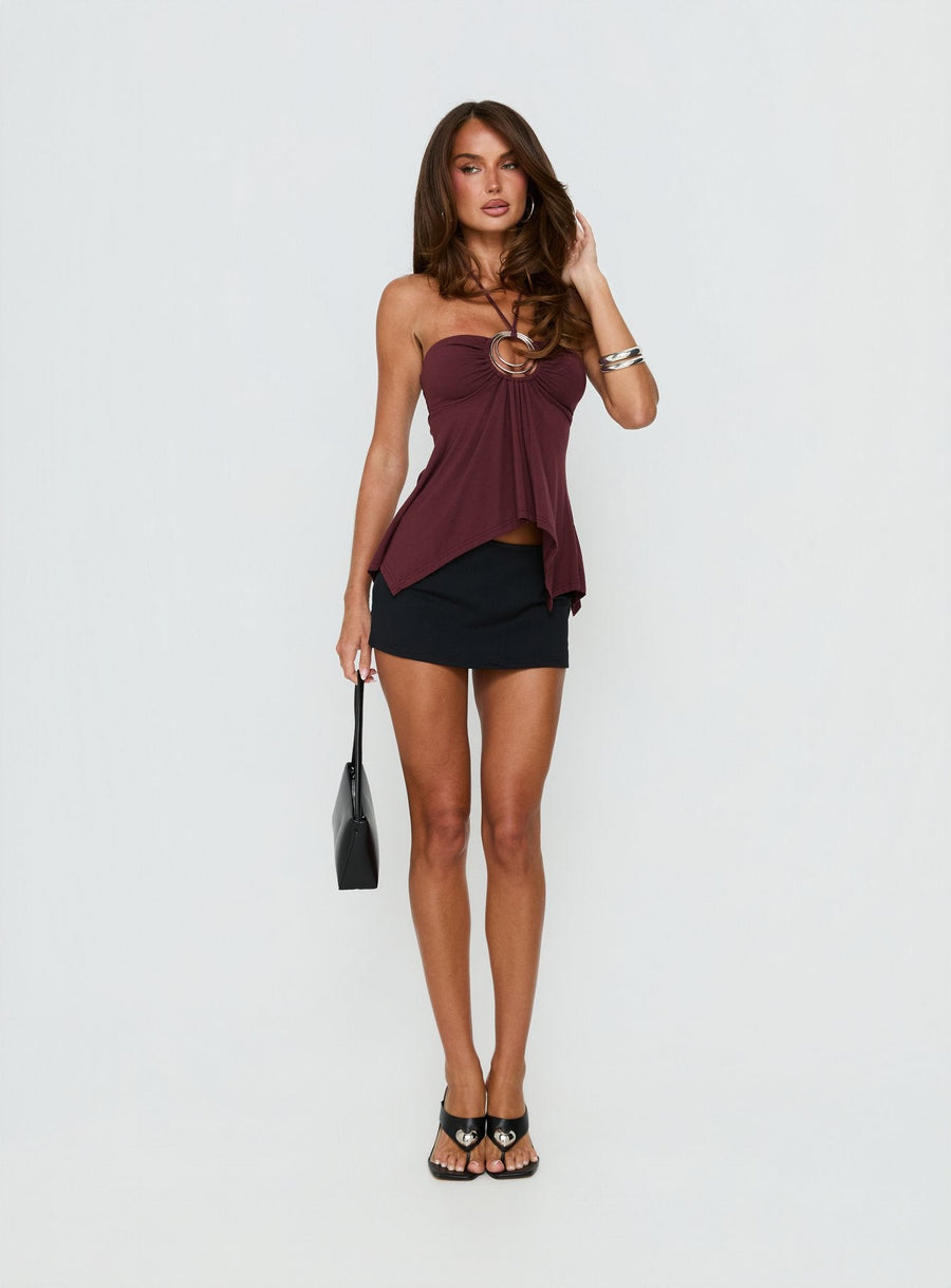 Betsey Ring Detail Tie Neck Top Burgundy · photo 3
