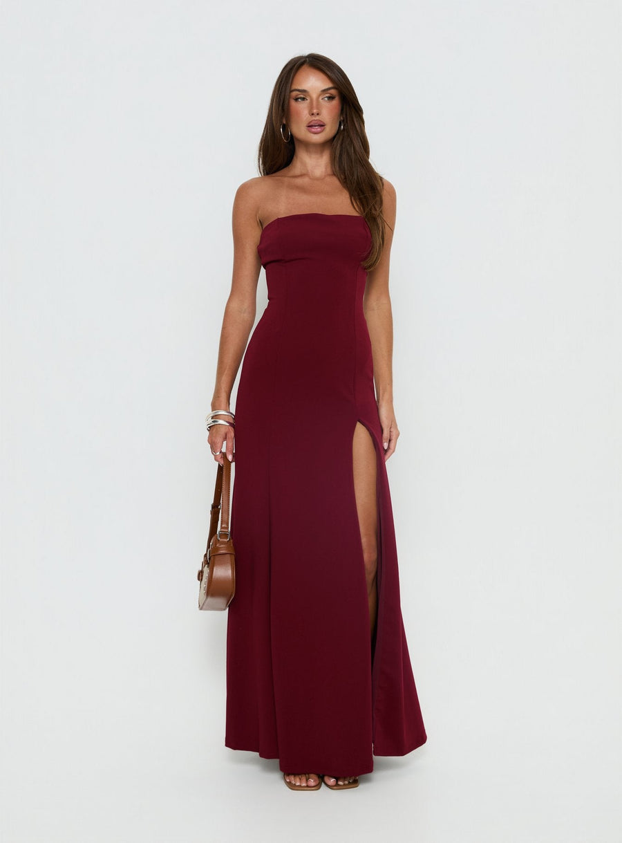 Diamanti Strapless High Slit Maxi Dress Burgundy · photo 3