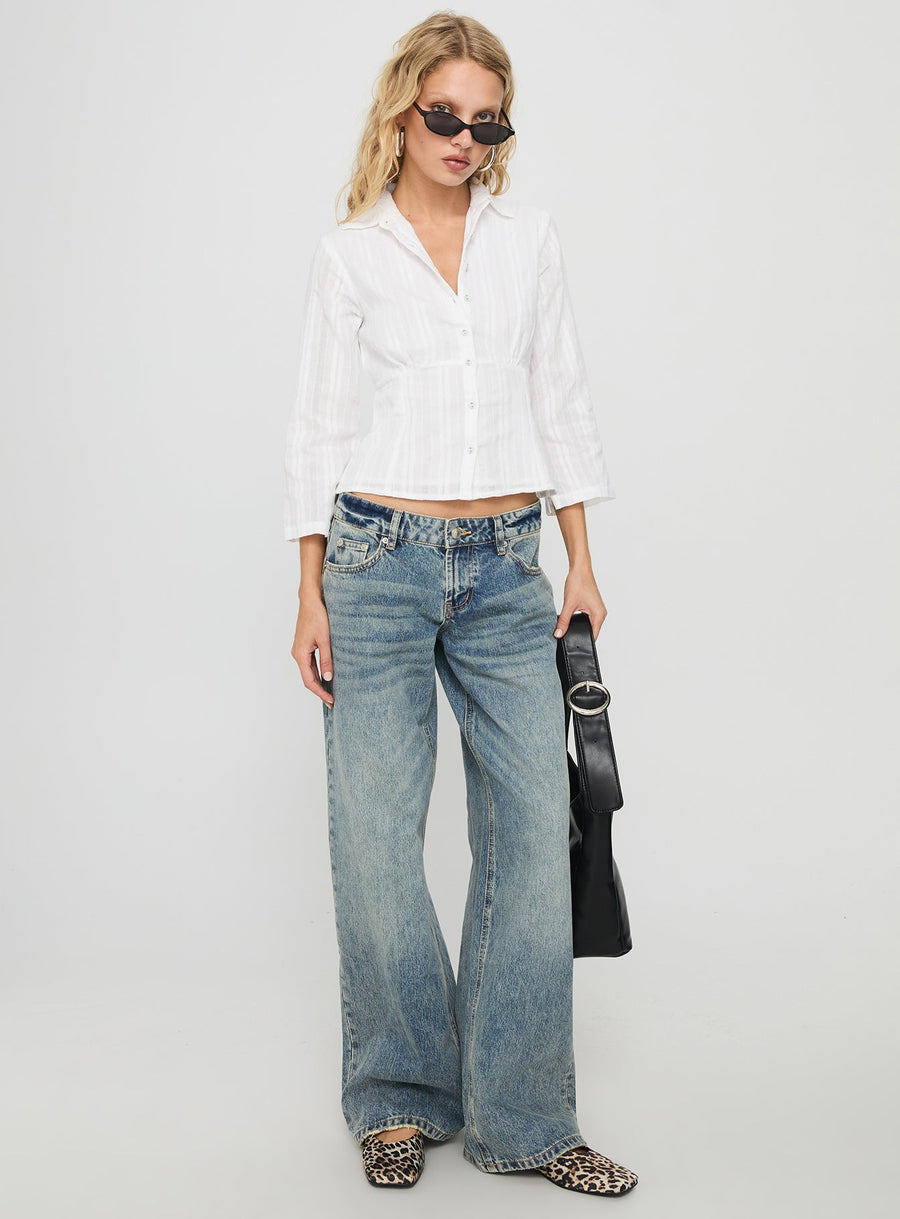 Taelynn 3/4 Sleeve Button Up Shirt White · photo 3