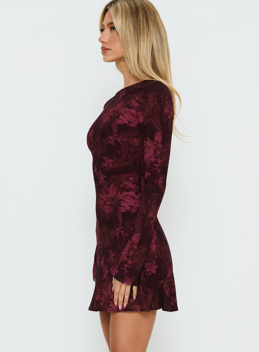 Vivre Long Sleeve Mini Dress Burgundy Paisley · photo 4