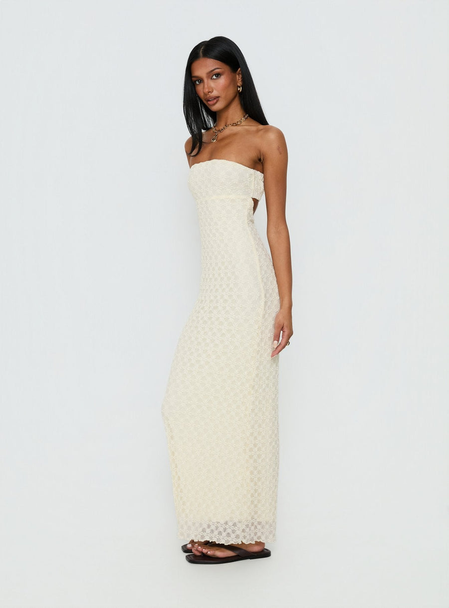Aryela Strapless Textured Maxi Dress Cream · photo 4