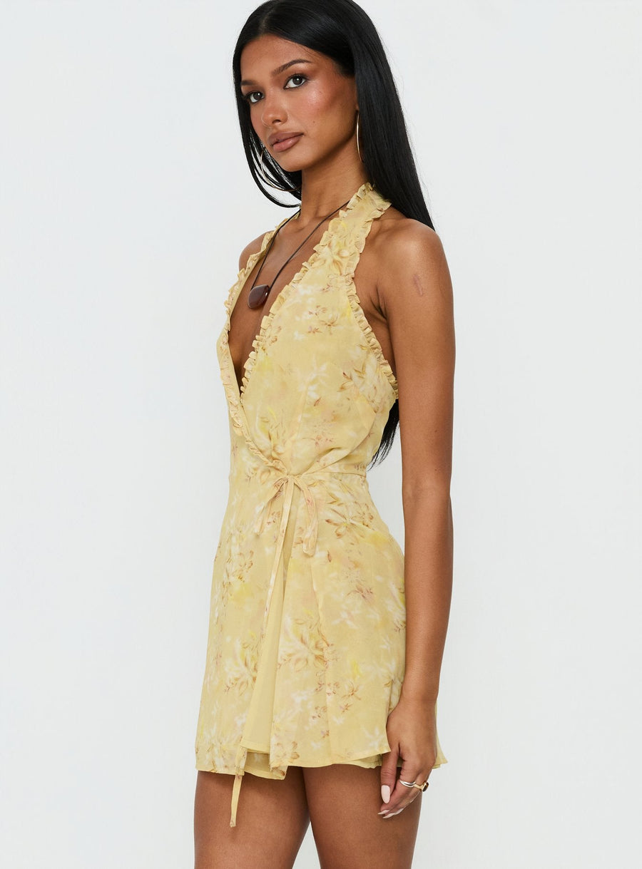 Taija Wrap Mini Dress Yellow Floral · photo 4