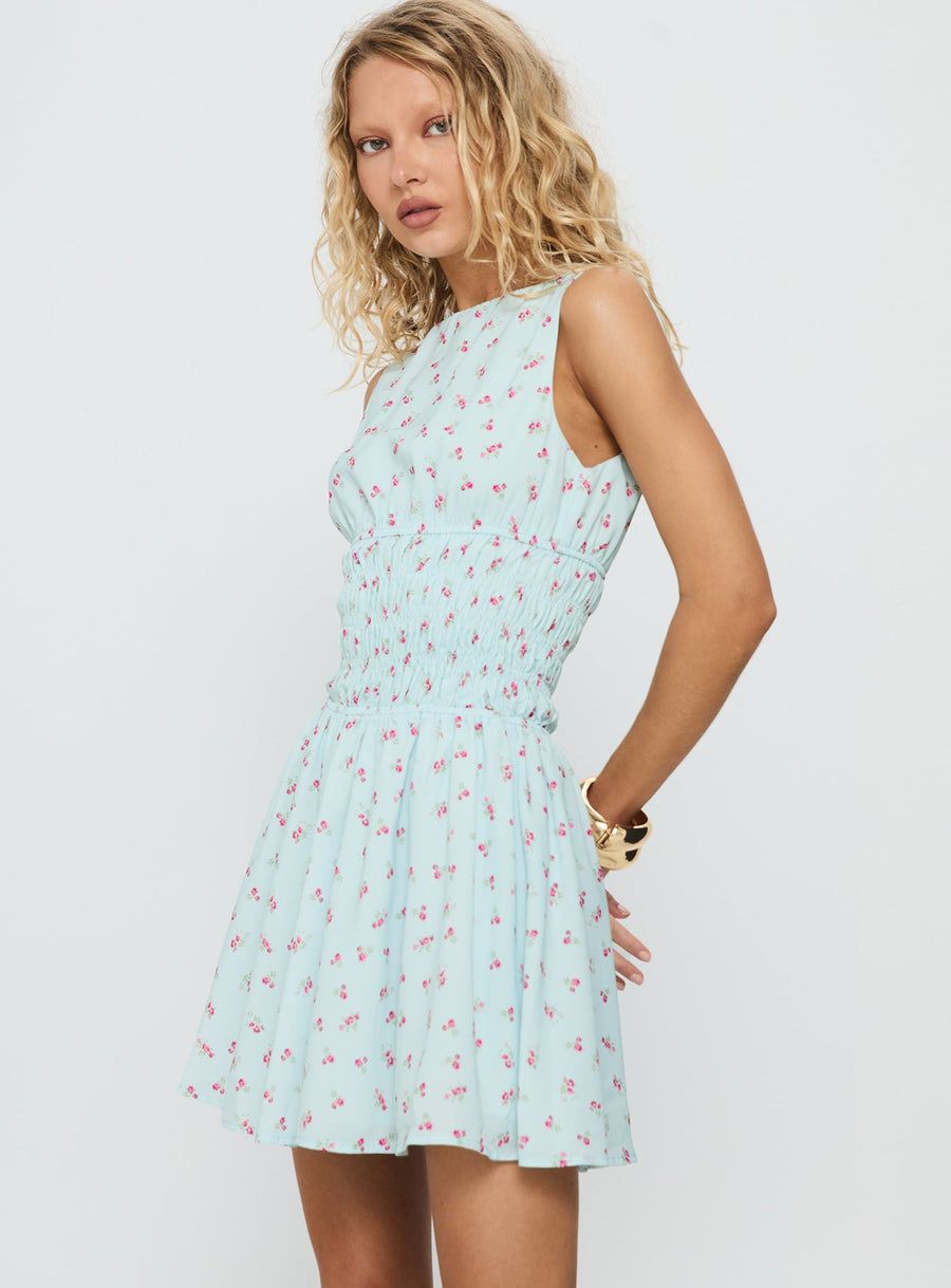 Alonah Shirred Mini Dress Blue Floral · photo 3