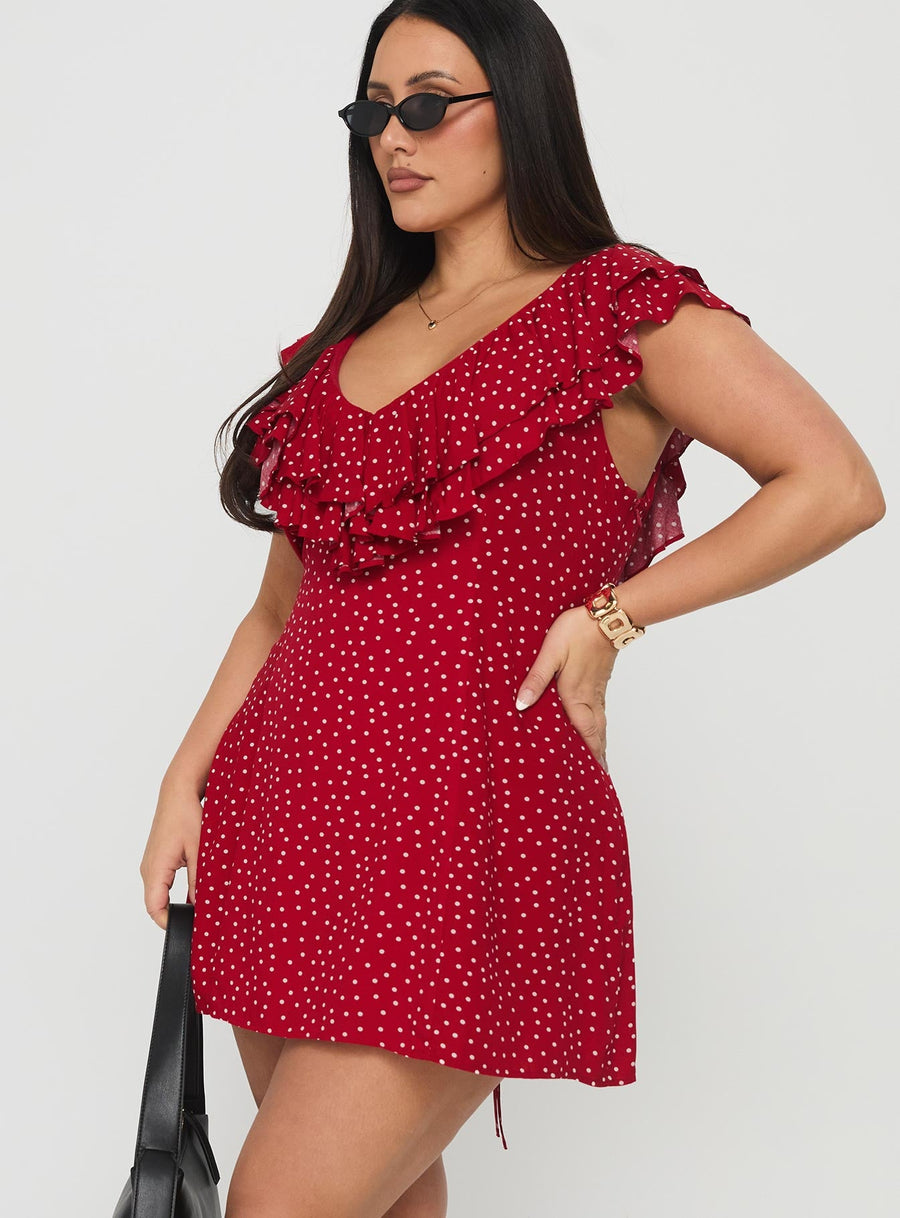 Cherry Schnapps Flutter Mini Dress Red Polka Curve · photo 3