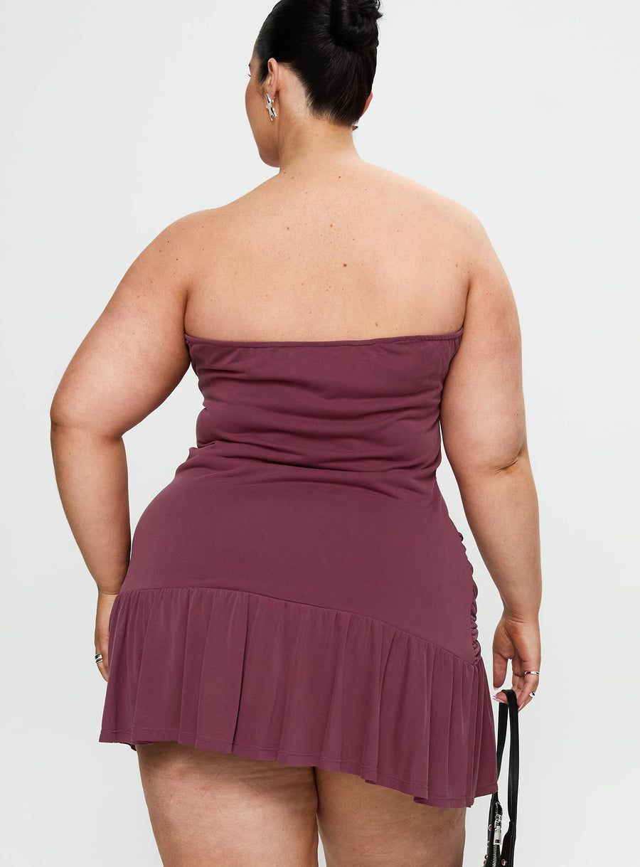 Love Lingers Strapless Mini Dress Burgundy Curve · photo 5