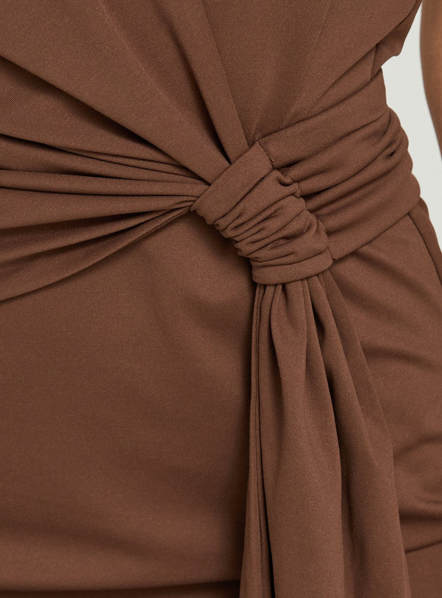 Amiamora Plunge Halter Scarf Mini Dress Brown · photo 5