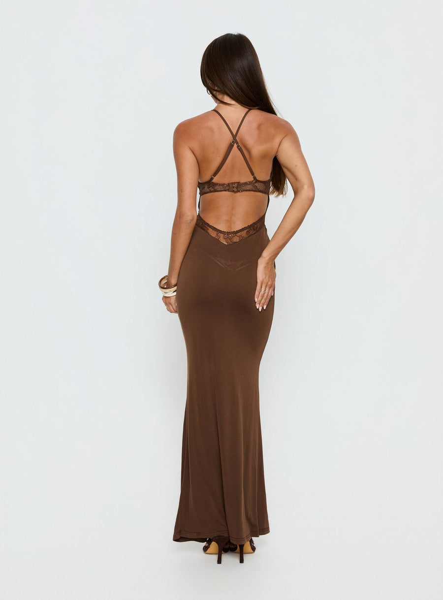 Totema Lace Halter Maxi Dress Chocolate · photo 5
