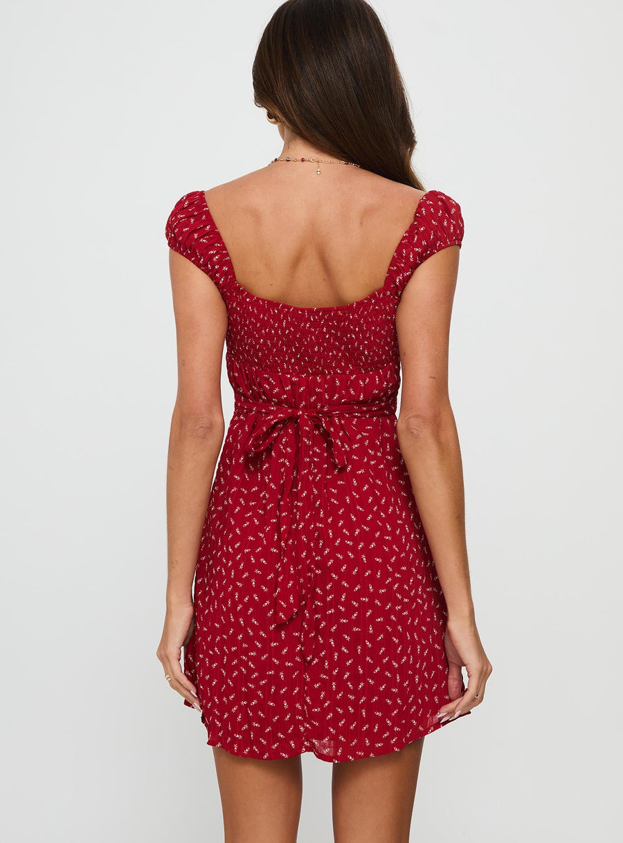 Tricia Cap Sleeve Mini Dress Red Floral · photo 4