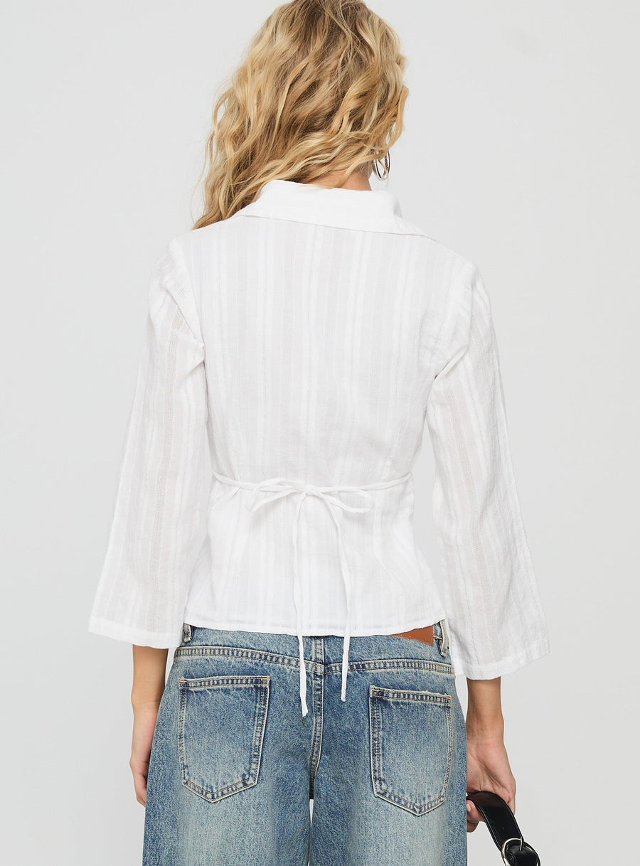 Taelynn 3/4 Sleeve Button Up Shirt White · photo 5