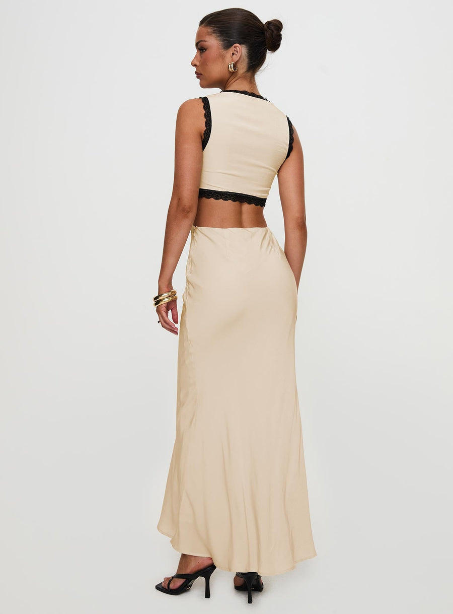 Keila Lace Trim Maxi Dress Cream / Black · photo 10