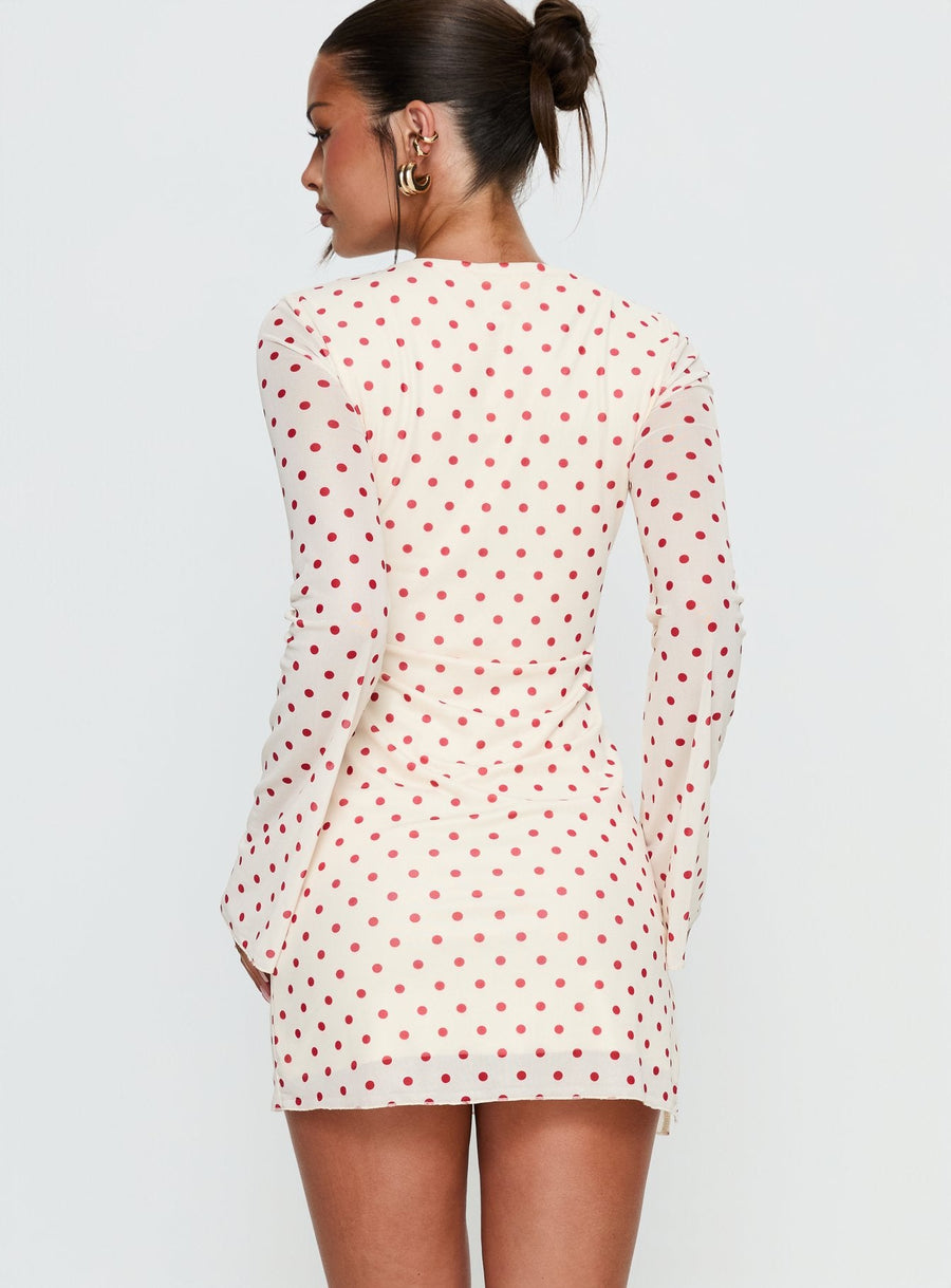 Nyxia Long Sleeve Mini Dress Cream / Red Polka · photo 5