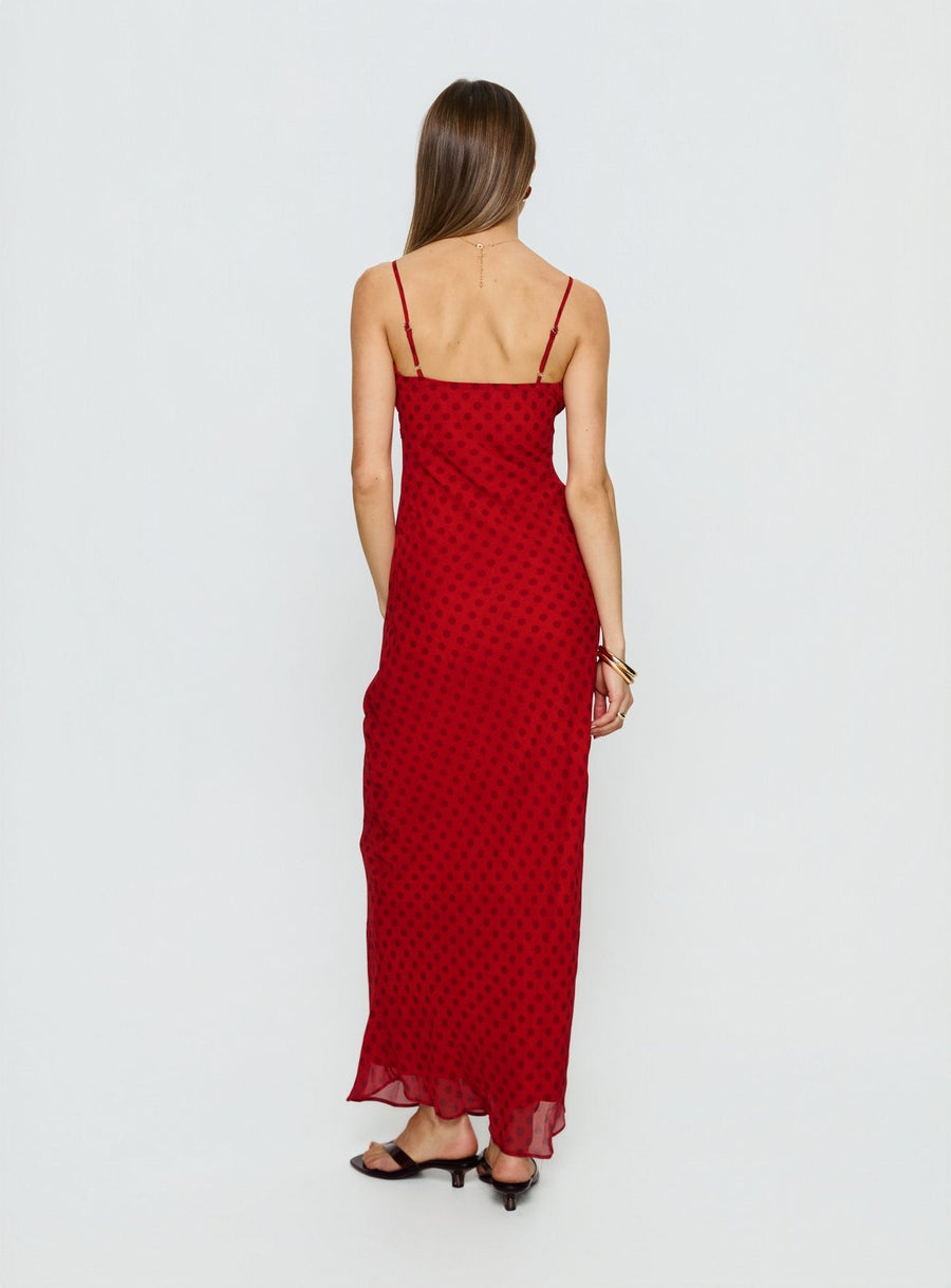 Adasia Lace V Neck Maxi Dress Red Polka Dot · photo 5