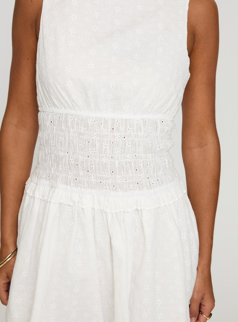 Yennifer Shirred Broiderie Mini Dress White · photo 6