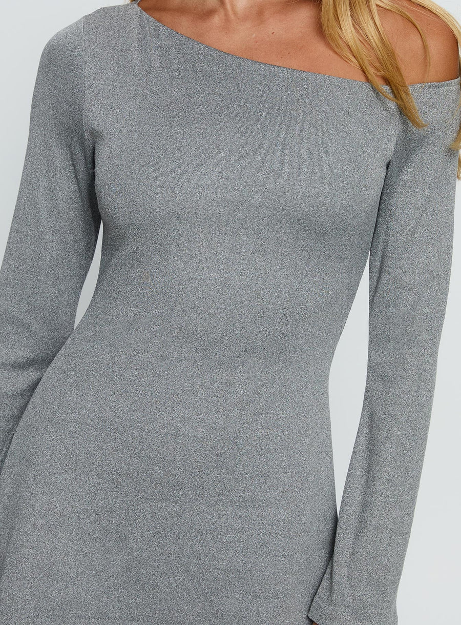 Adrietta Off Shoulder Long Sleeve Mini Dress Grey Marle · photo 5