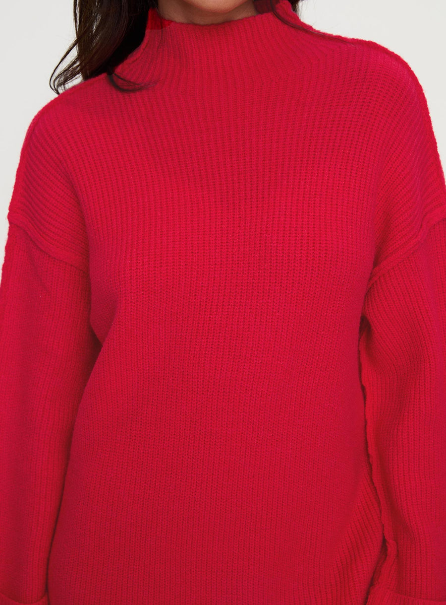Weslie Long Sleeve Knit Mini Dress Red · photo 5