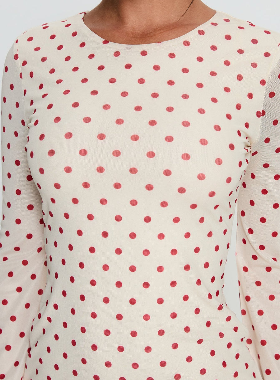 Nyxia Long Sleeve Mini Dress Cream / Red Polka · photo 6