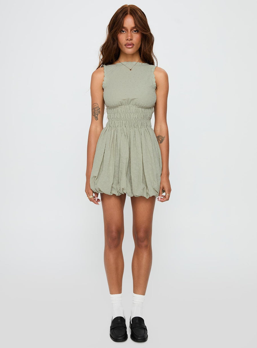 Vittoria Bubble Hem Mini Dress Sage · photo 7