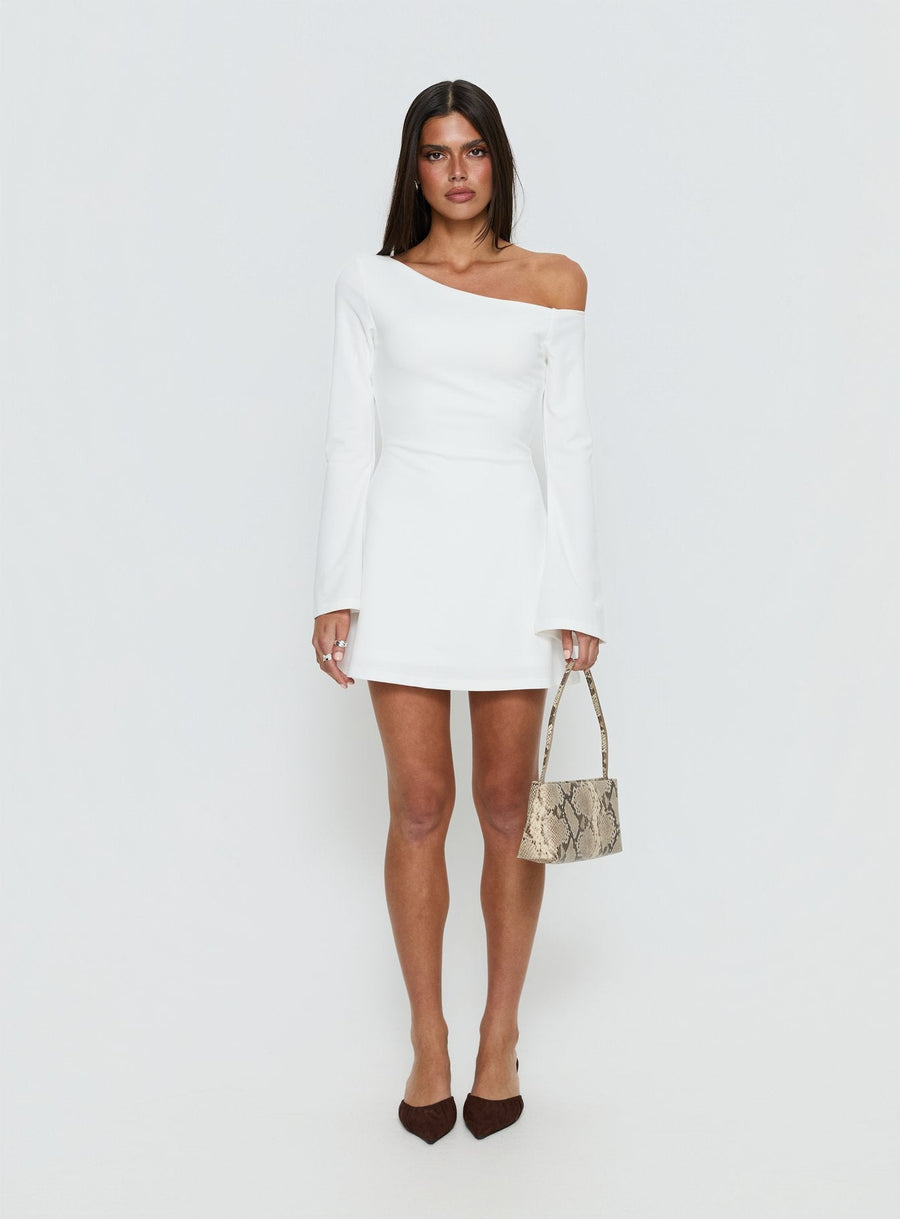 Adrietta Long Sleeve Off Shoulder Mini Dress White · photo 7