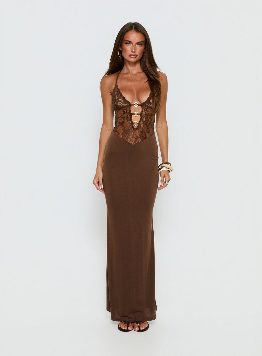 Totema Lace Halter Maxi Dress Chocolate · photo 7