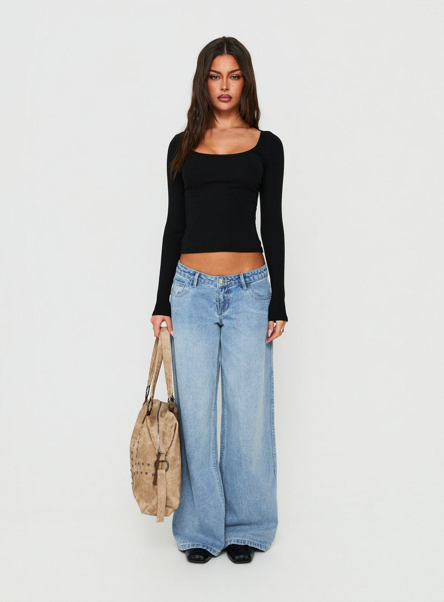 Baseline Rib Scoop Neck Long Sleeve Reversible Top Black · photo 7