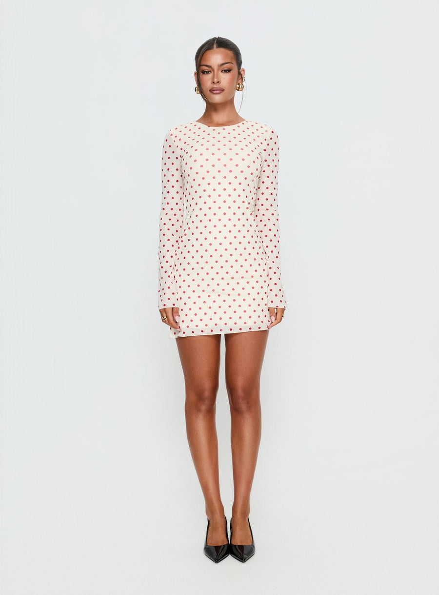 Nyxia Long Sleeve Mini Dress Cream / Red Polka · photo 7
