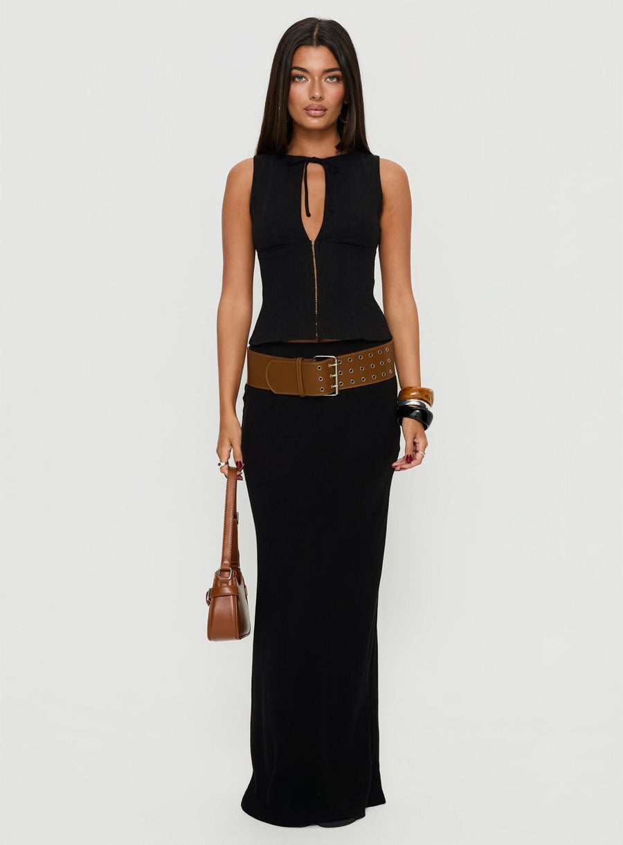 Alissea Keyhole Linen Blend Top Black · photo 6