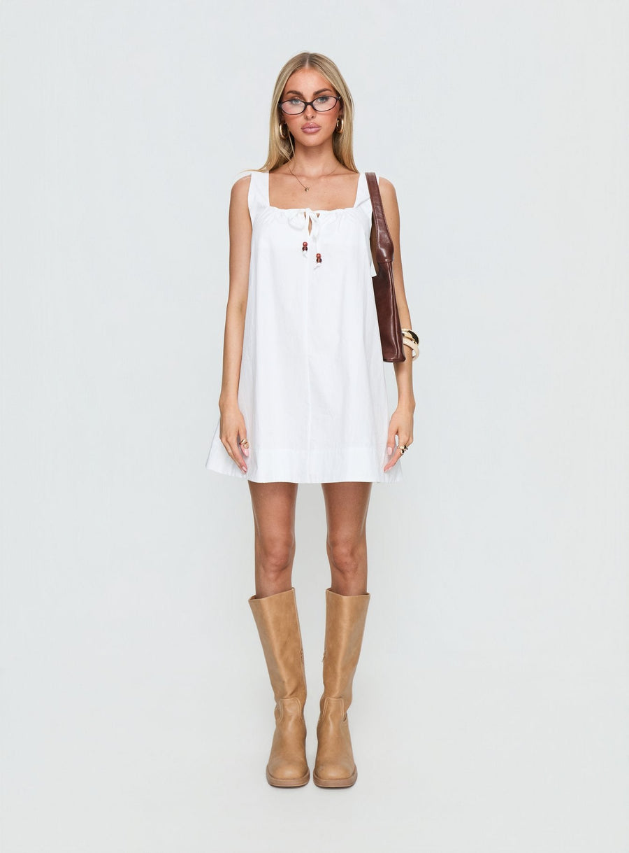 Barbel Square Neck Tie Detail Mini Dress White · photo 7