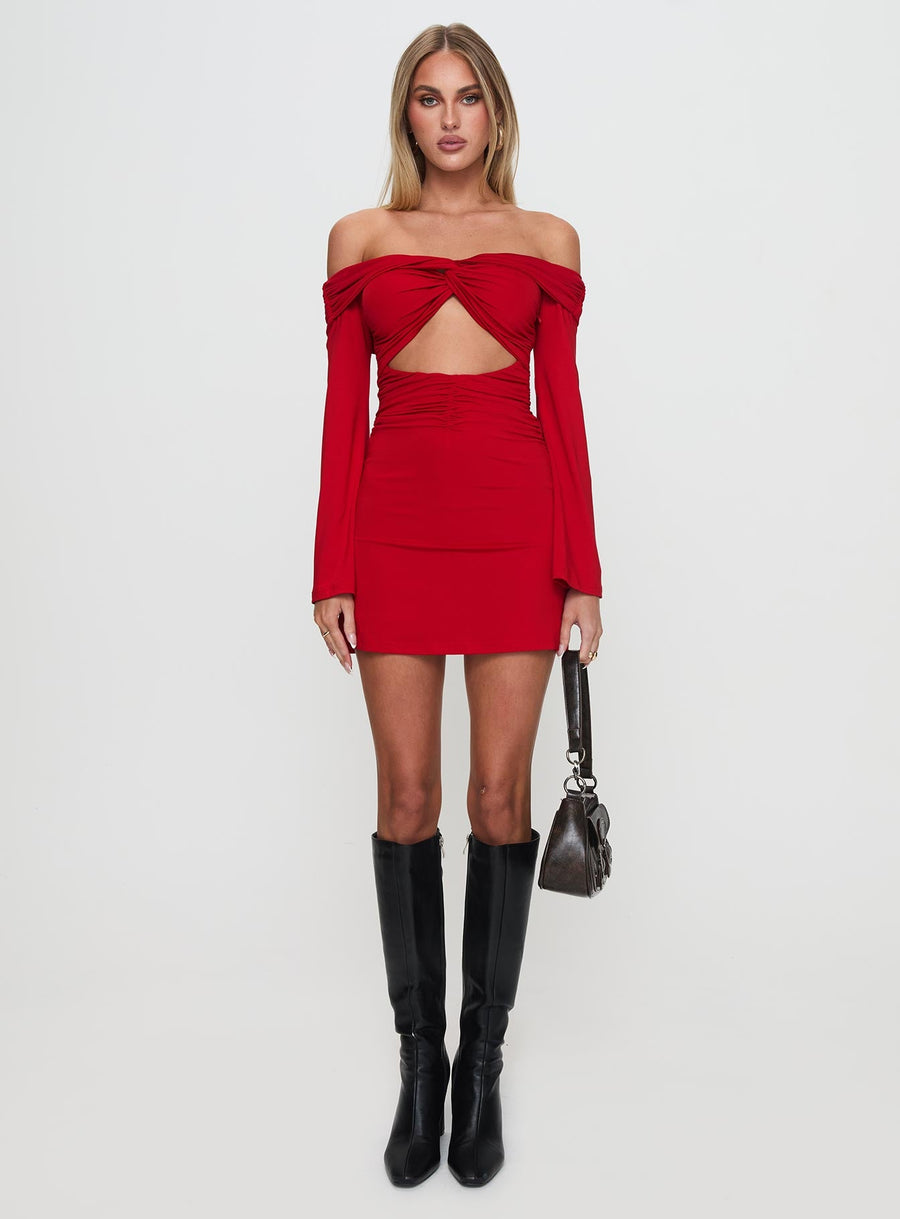 Vistoria Long Sleeve Mini Dress Red · photo 7