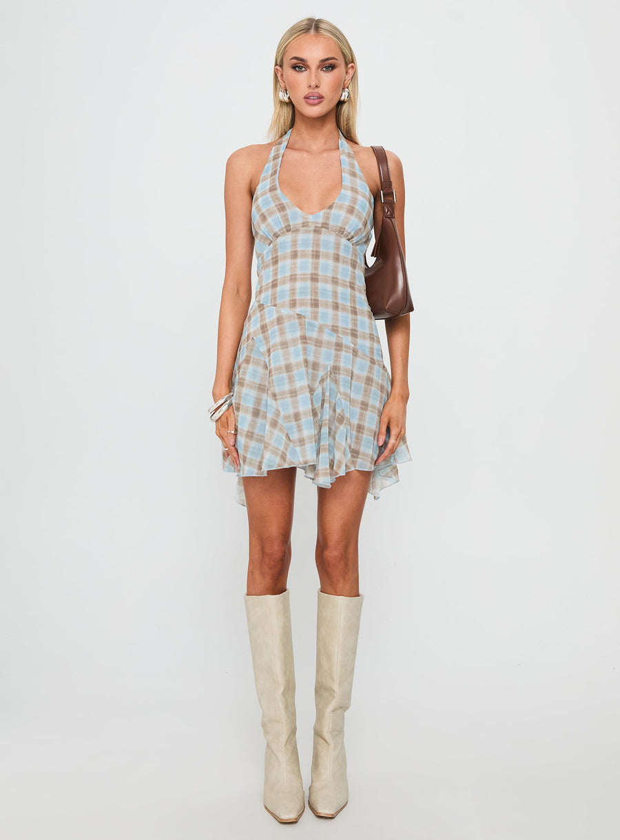 Valorie Halter Mini Dress Blue Check · photo 7