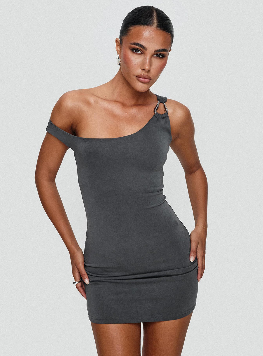 True Desires One Shoulder Mini Dress Grey · photo 8