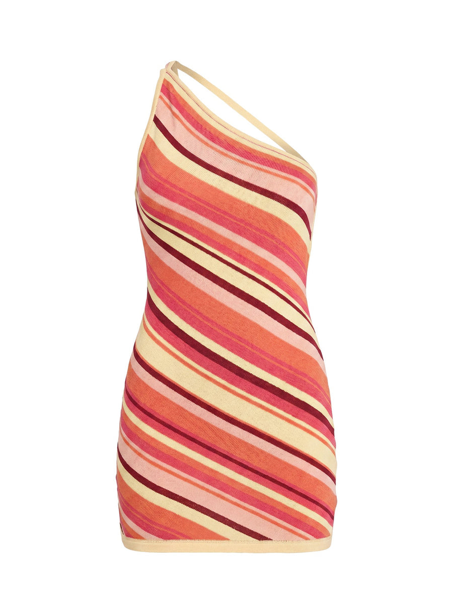 Zadena Asymmetrical Low Back Knit Mini Dress Multi Stripe · photo 10