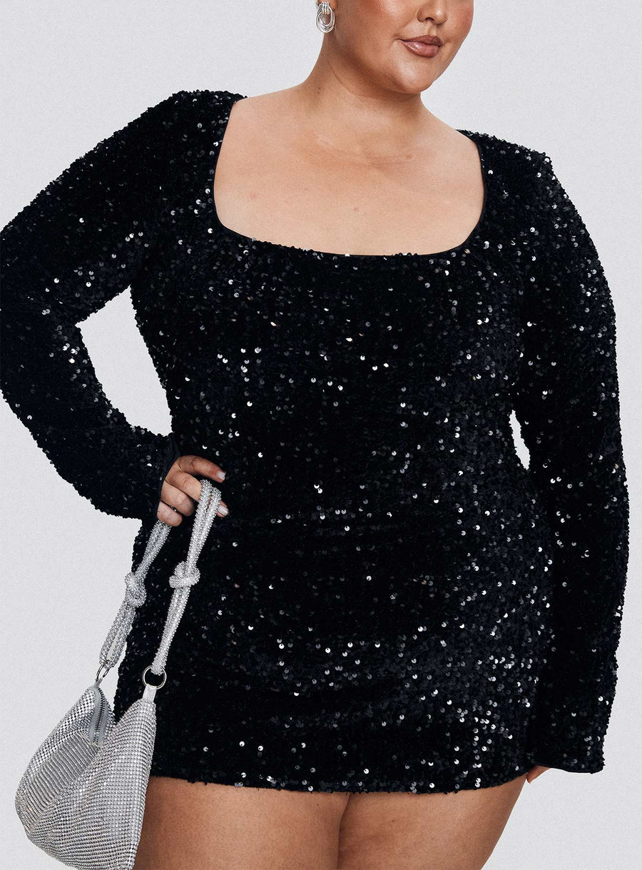 Vinelle Long Sleeve Mini Dress Black Curve · photo 1