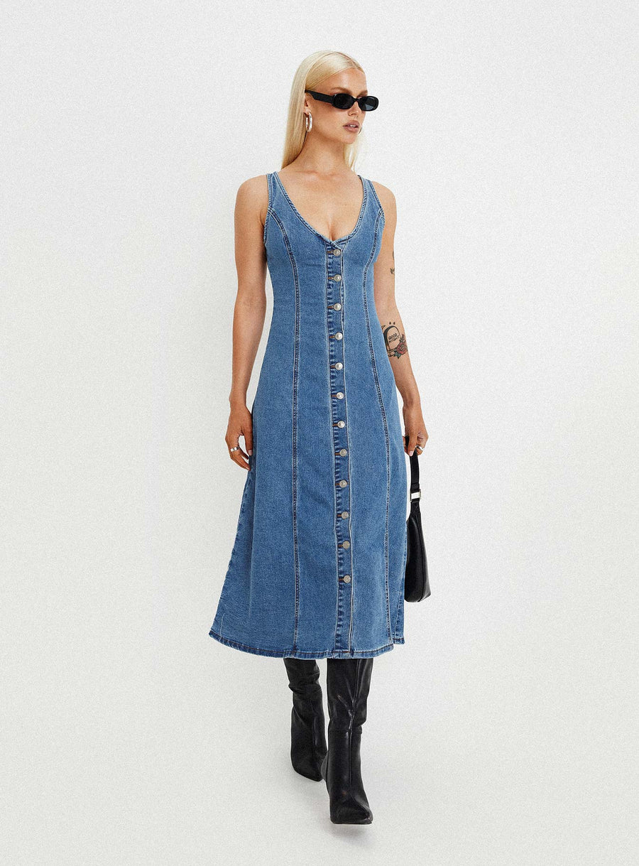 Midler Denim Midi Dress Mid Blue · photo 1