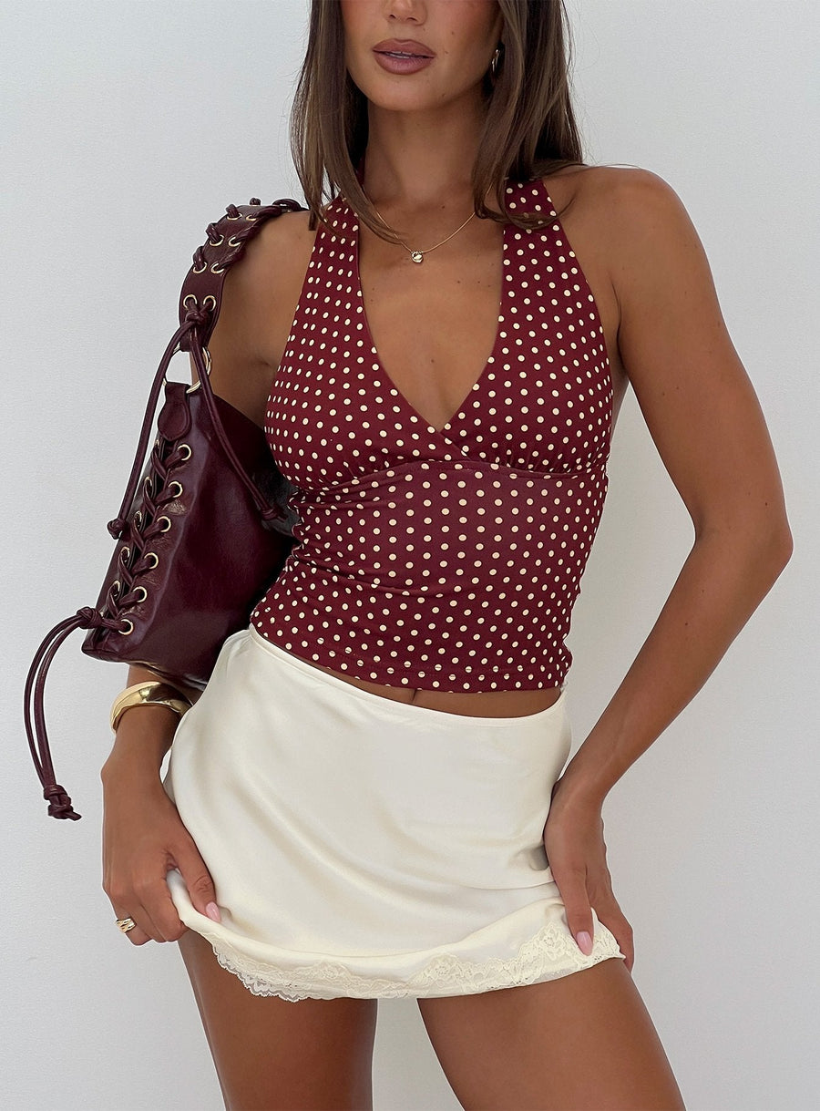 Whimsy Halter Top Burgundy / Lemon Polka · photo 2