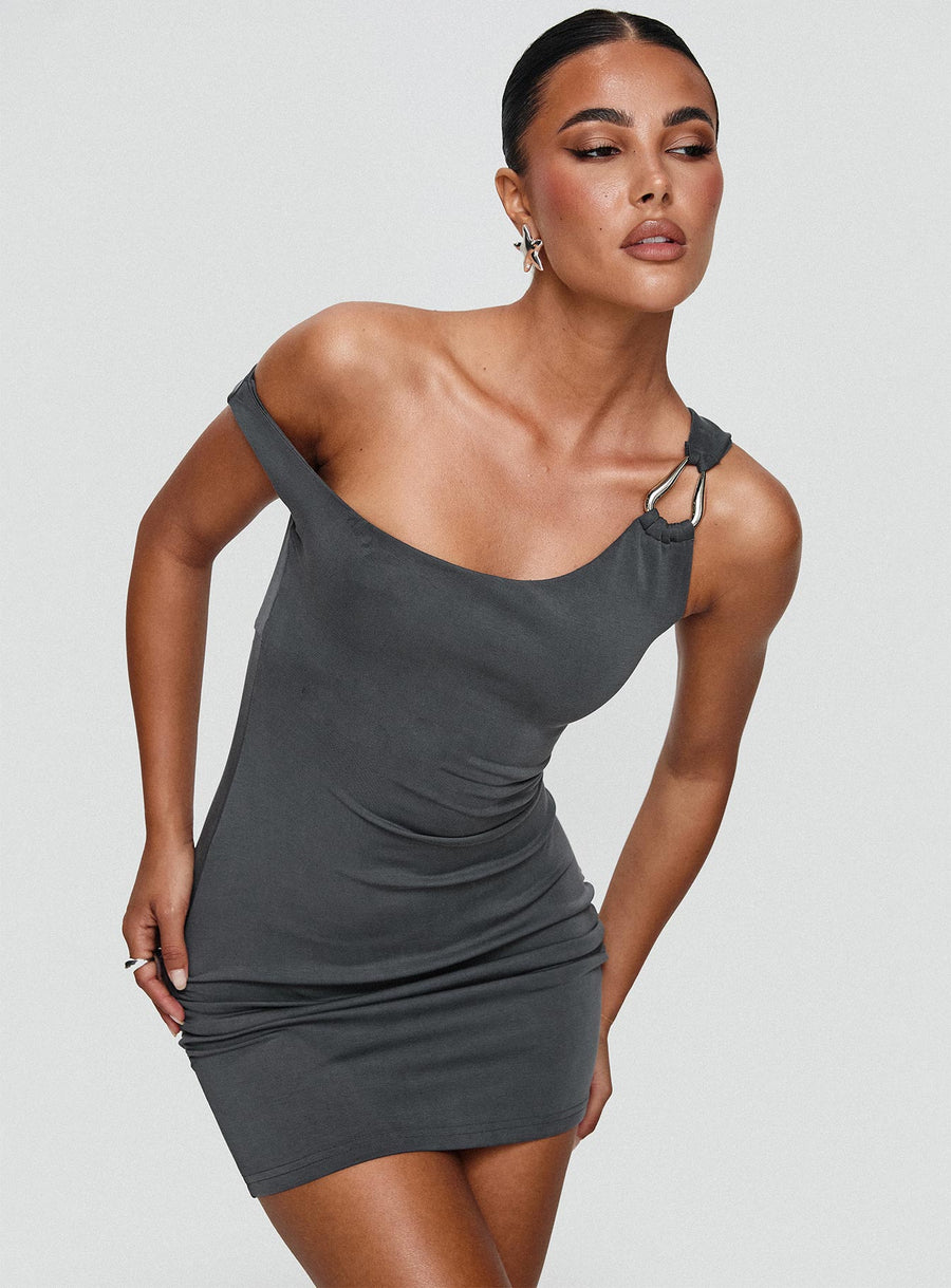True Desires One Shoulder Mini Dress Grey · photo 1